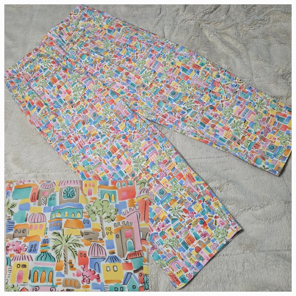 Talbots Italian Coastal Beach Print Crop Ankle‎ Pants Stretch Colorful 10 P